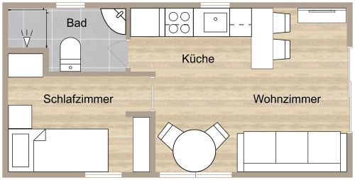 Grundriss für ein Tiny House mit Schlafzimmer