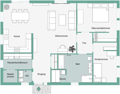 Stilvolles Layout für eine 3-Zimmer-Wohnung mit großem Bad