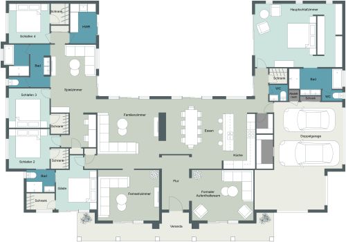 Grundriss für ein gemütliches Haus mit Garage