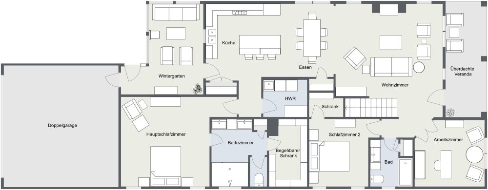 Grundriss für ein Haus mit 3 Schlafzimmern und 3 Badezimmern 2D Grundrisse