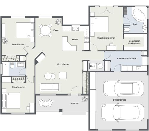 Moderner Grundriss mit blauen Akzenten