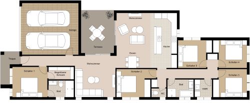 Platzsparendes Layout mit Garage und Terrasse