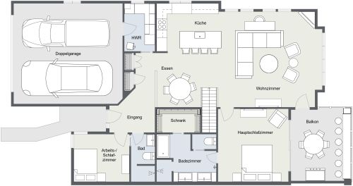 Grundriss für ein 2-stöckiges Haus mit 4 Schlafzimmern und Garage