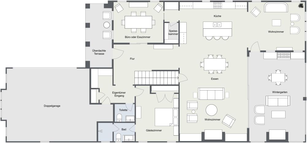 Grundriss für ein 2-stöckiges Haus mit 4 Schlafzimmern und Wintergarten 2D Grundrisse