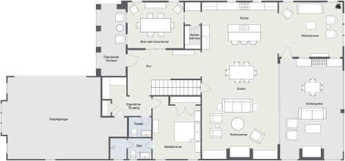Grundriss für ein 2-stöckiges Haus mit 4 Schlafzimmern und Wintergarten