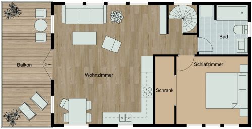 Grundriss für eine Garagenwohnung mit Balkon