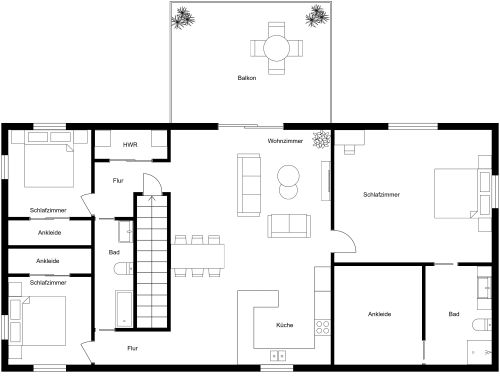2-stöckiges Haus mit 4 Schlafzimmern, 2 Terrassen und 1 Balkon