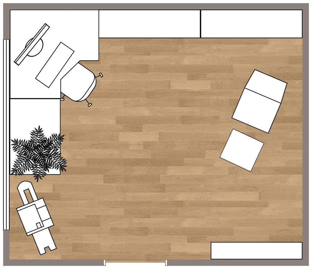 Funktionales Arbeitszimmer mit erdigen Tönen 2D Grundrisse