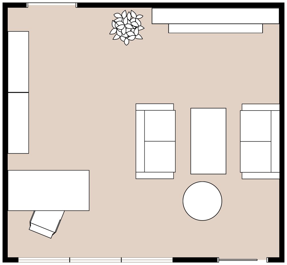 Entspanntes Arbeitszimmer mit gemütlichem Kamin 2D Grundrisse