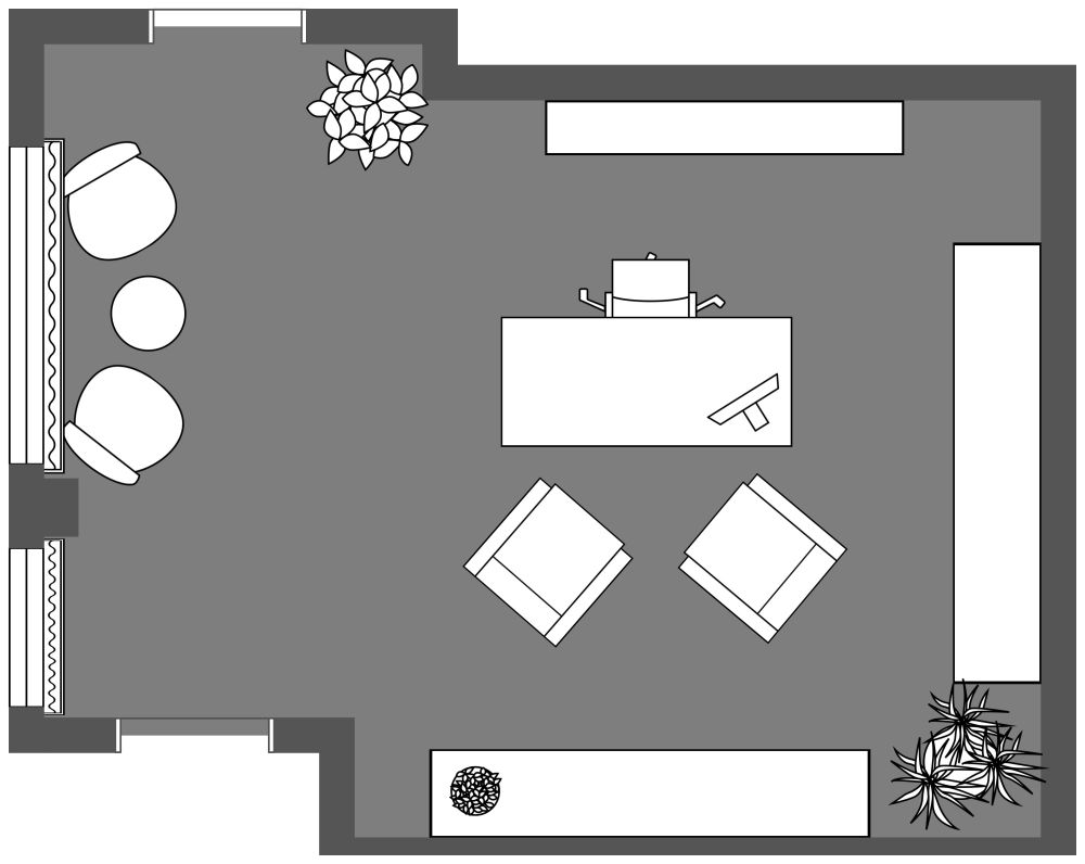 Grundriss für ein feminines Arbeitszimmer 2D Grundrisse