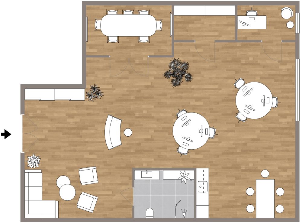 Kleines Büro in Graufarben mit modernem Touch 2D Grundrisse