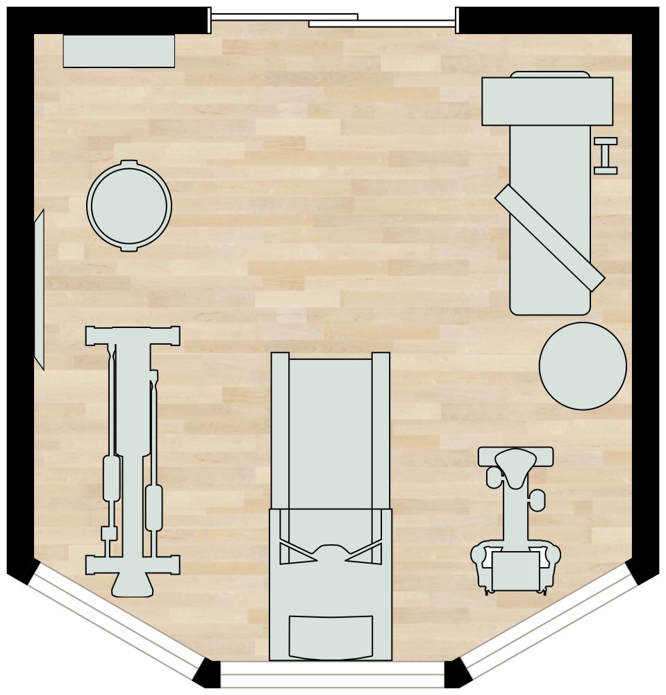 Grundriss für einen Trainingsraum mit Erkerfenster 2D Grundrisse