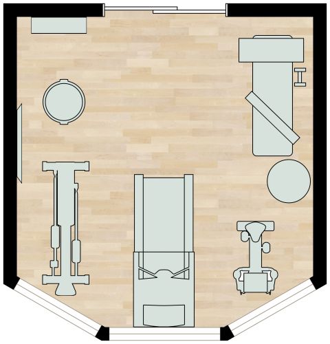 Grundriss für einen Trainingsraum mit Erkerfenster