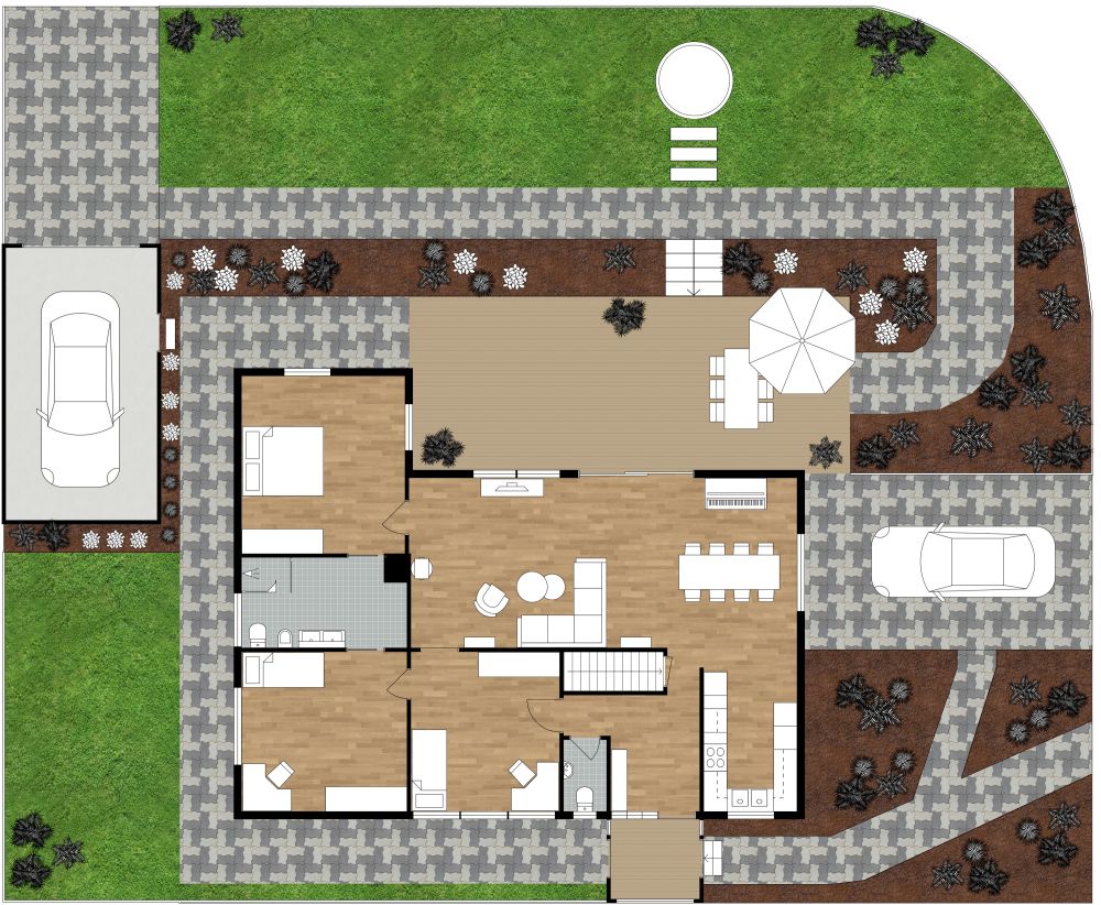 Lageplan mit Parkplätzen und Wegen 2D Grundrisse