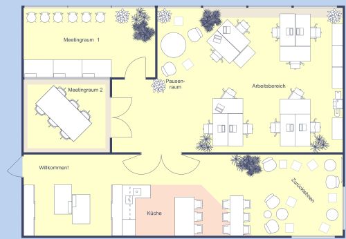 Innendesign für einen coolen und bunten Büroraum