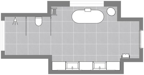 Grundriss für ein modernes, vollausgestattetes Bad