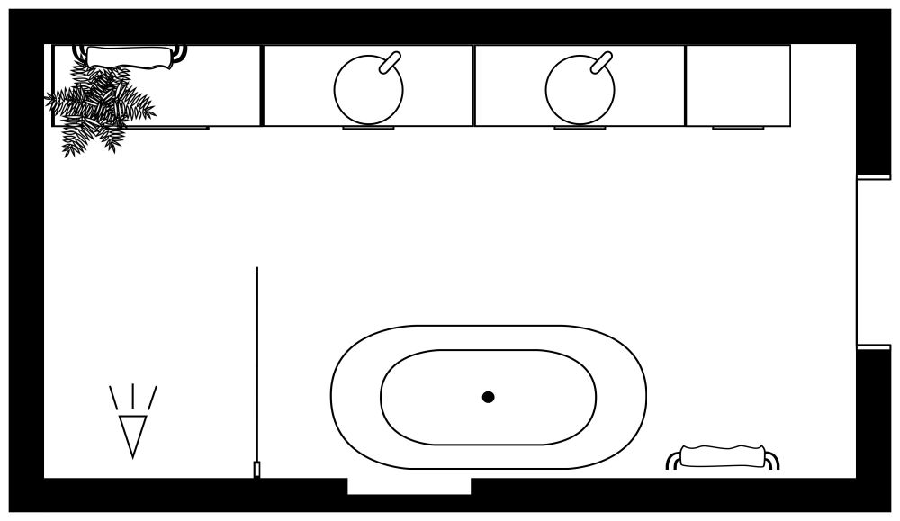 Grundriss für ein dunkles und modernes Badezimmer 2D Grundrisse