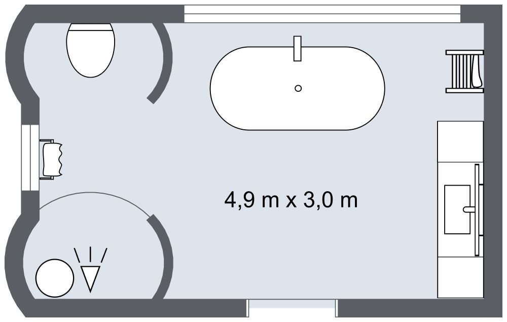 Grundriss für ein Boho-Chic-Badezimmer 2D Grundrisse