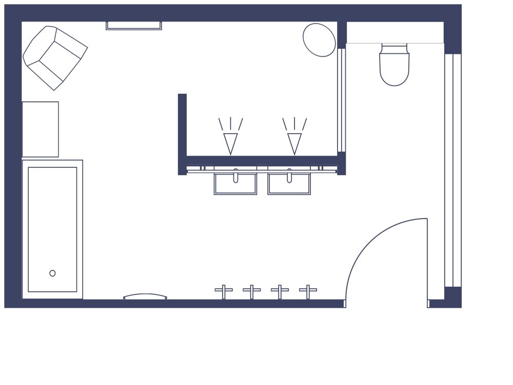 Eklektisches Design für ein Hauptbadezimmer 2D Grundrisse
