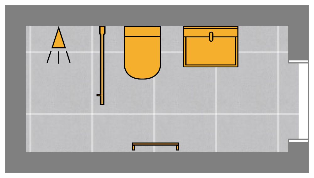 Grundriss für ein schmales rechteckiges Badezimmer 2D Grundrisse