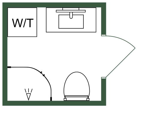 Kleines, kompaktes Badezimmer mit Waschmaschine und Trockner