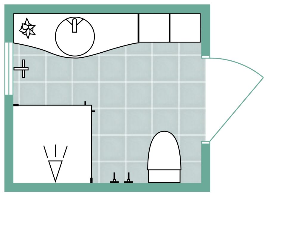 Grundriss für ein modernes quadratisches Badezimmer 2D Grundrisse
