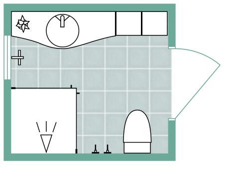 Grundriss für ein modernes quadratisches Badezimmer