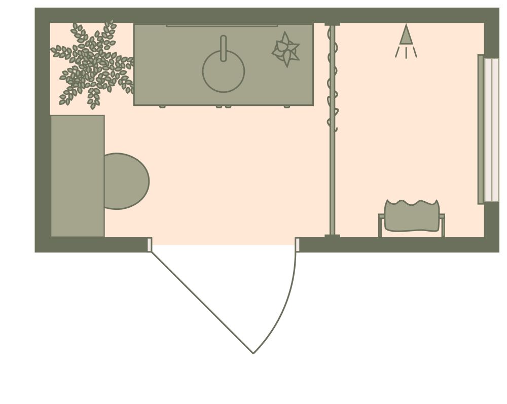 Grundriss für ein Badezimmer mit türkisfarbenen Details 2D Grundrisse