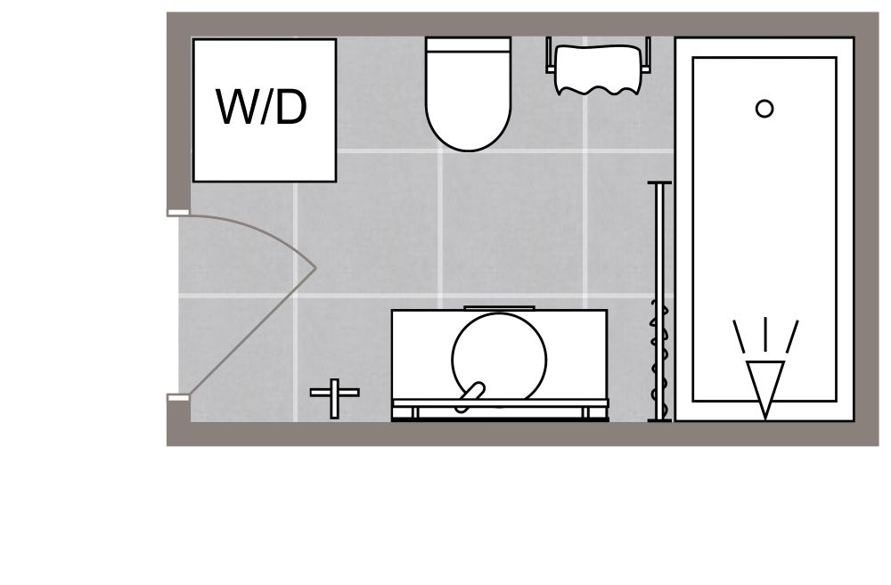 Badezimmer mit Waschmaschine und Trockner 2D Grundrisse