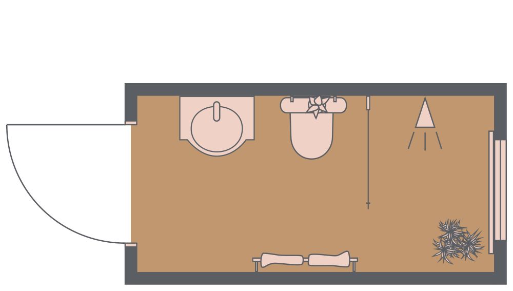 Grundriss für ein kleines rechteckiges Badezimmer 2D Grundrisse