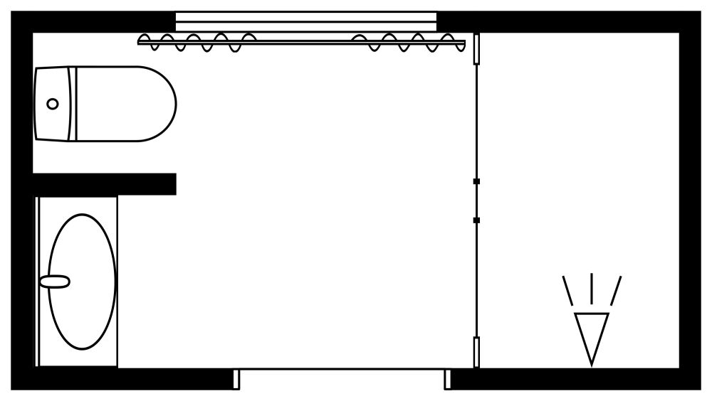 Rechteckiges Badezimmerdesign mit Marmorfliesen in der Dusche 2D Grundrisse