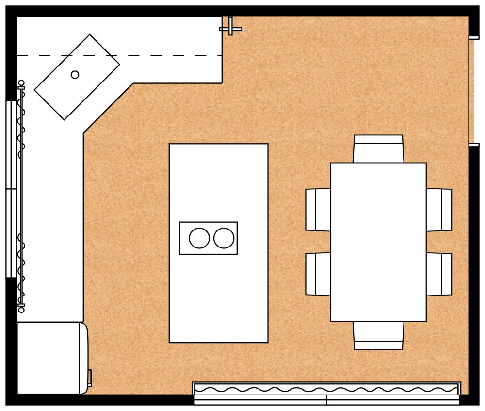 Rot und schwarzes Küchendesign 2D Grundrisse