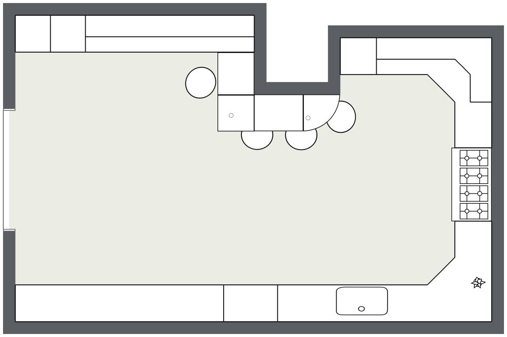 Trendige Küche mit Frühstückstheke 2D Grundrisse