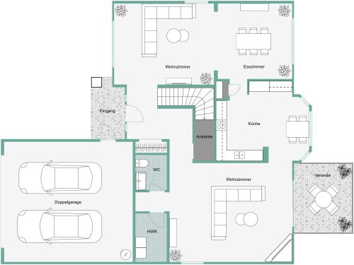 Grundriss für ein modernes Haus mit großer Garage