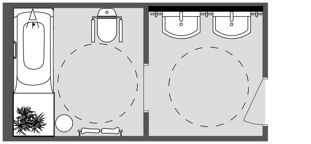 Barrierefreies Badezimmer mit Badewanne 2D Grundrisse