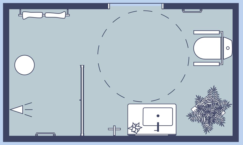 Grundriss für ein rechteckiges barrierefreies Badezimmer 2D Grundrisse