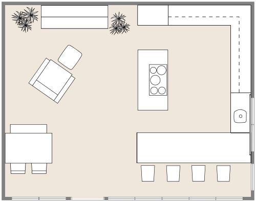 Grundriss für eine U-förmige Küche mit Insel