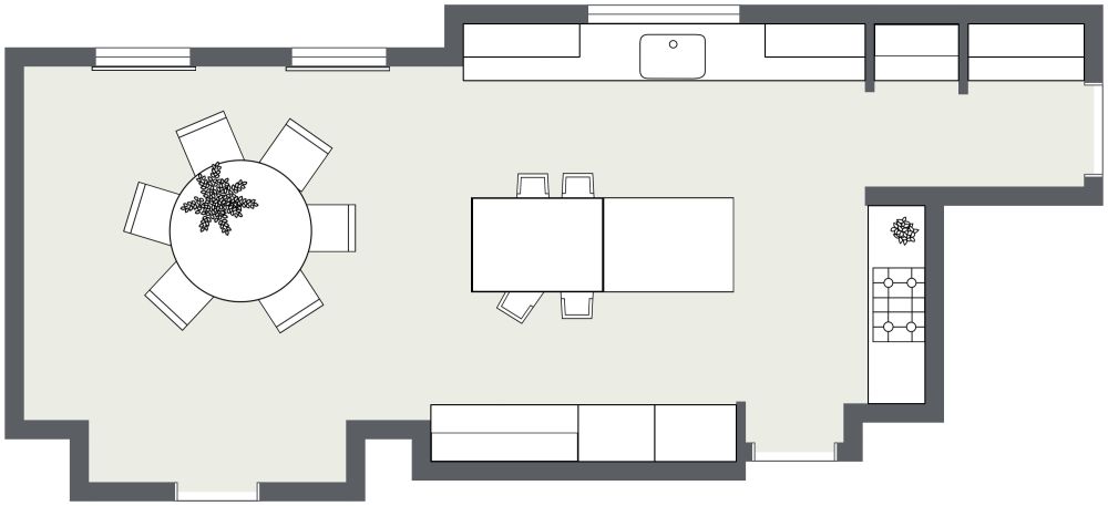 Offener Grundriss für Küche und Esszimmer 3D Grundrisse
