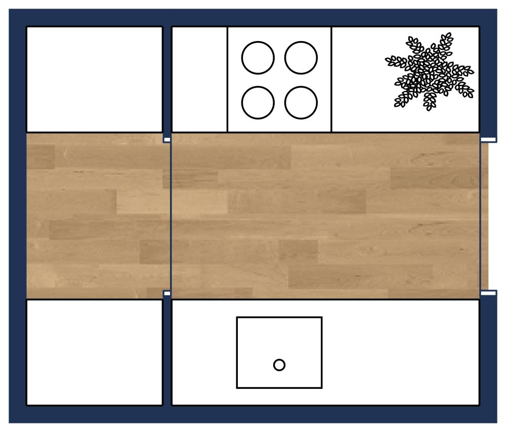 Grundriss für eine kleine Galeerenküche 2D Grundrisse