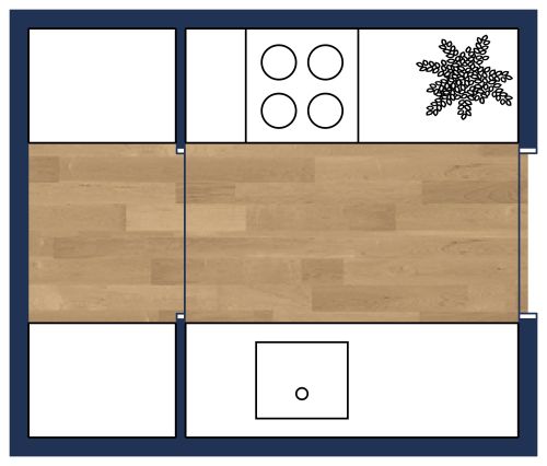 Grundriss für eine kleine Galeerenküche