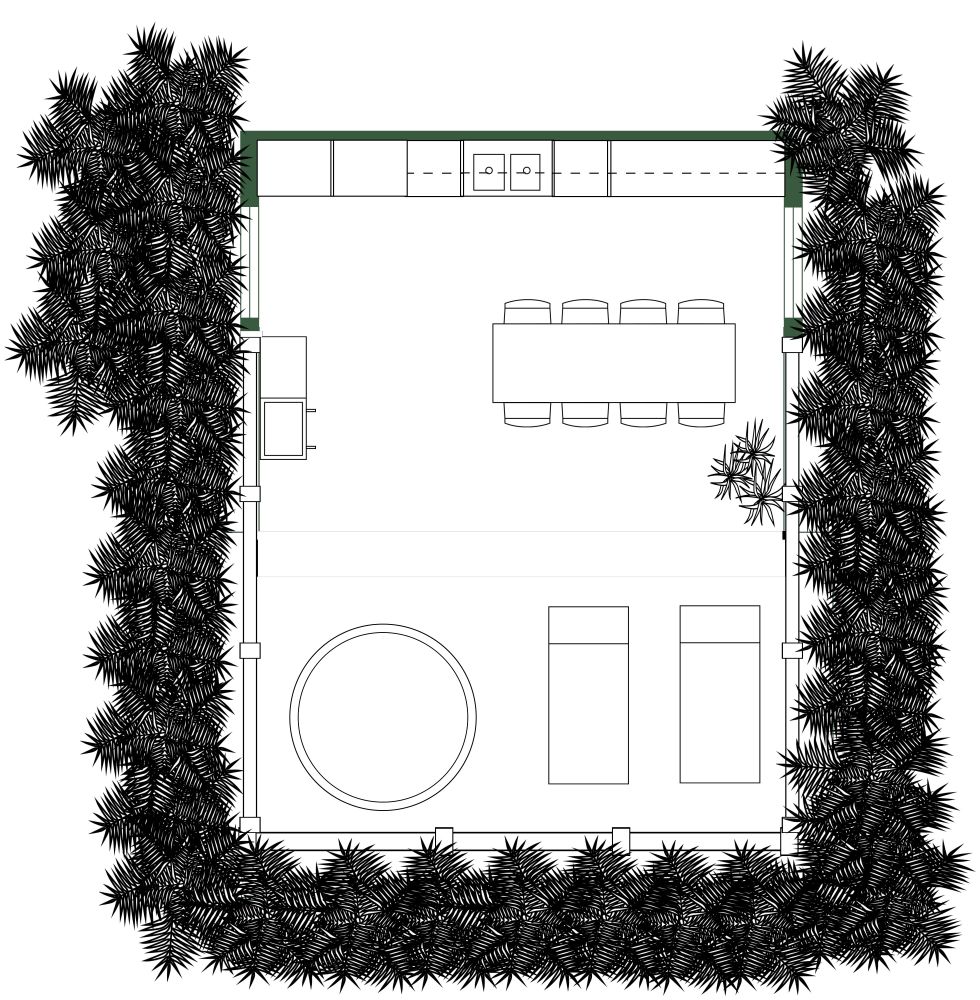 Design-Idee für eine grüne Küchenzeile 2D Grundrisse