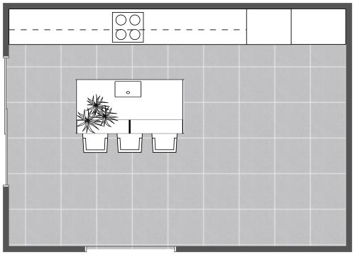 Küche an einer Wand mit Insel