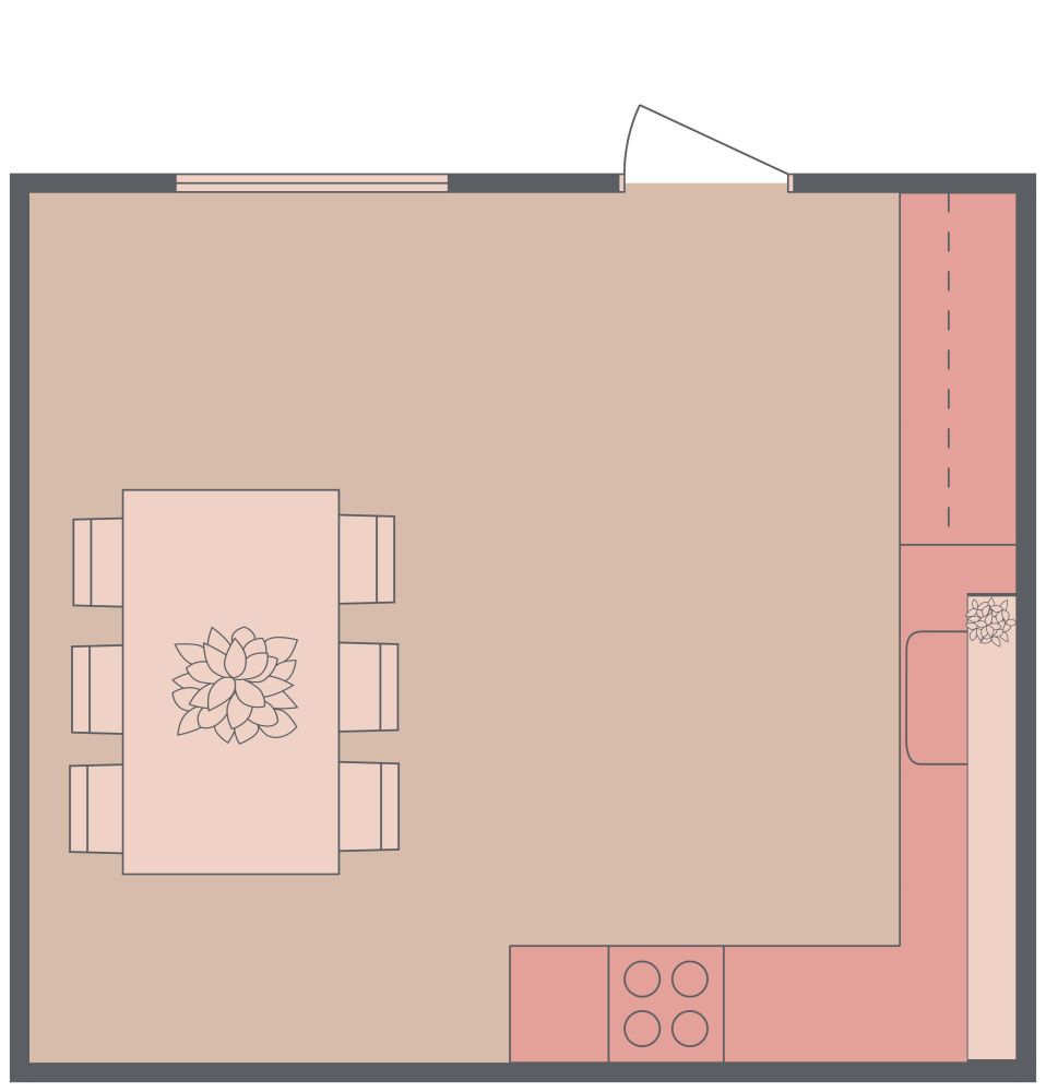 Rosa und schwarze L-förmiger Küche 2D Grundrisse