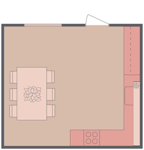 Rosa und schwarze L-förmiger Küche