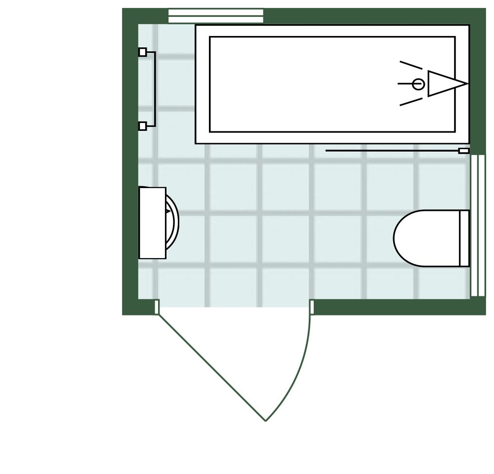 Quadratisches Bad mit braunen Bodenfliesen 3D Grundrisse