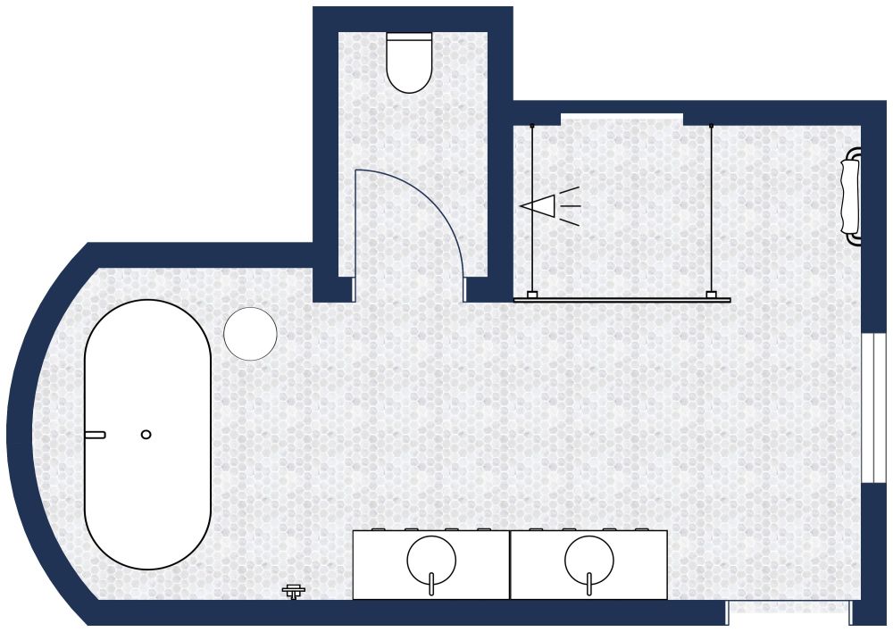 Großes Badezimmer mit freistehender Badewanne 2D Grundrisse