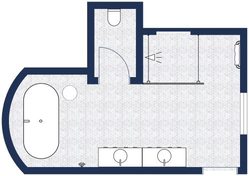 Großes Badezimmer mit freistehender Badewanne