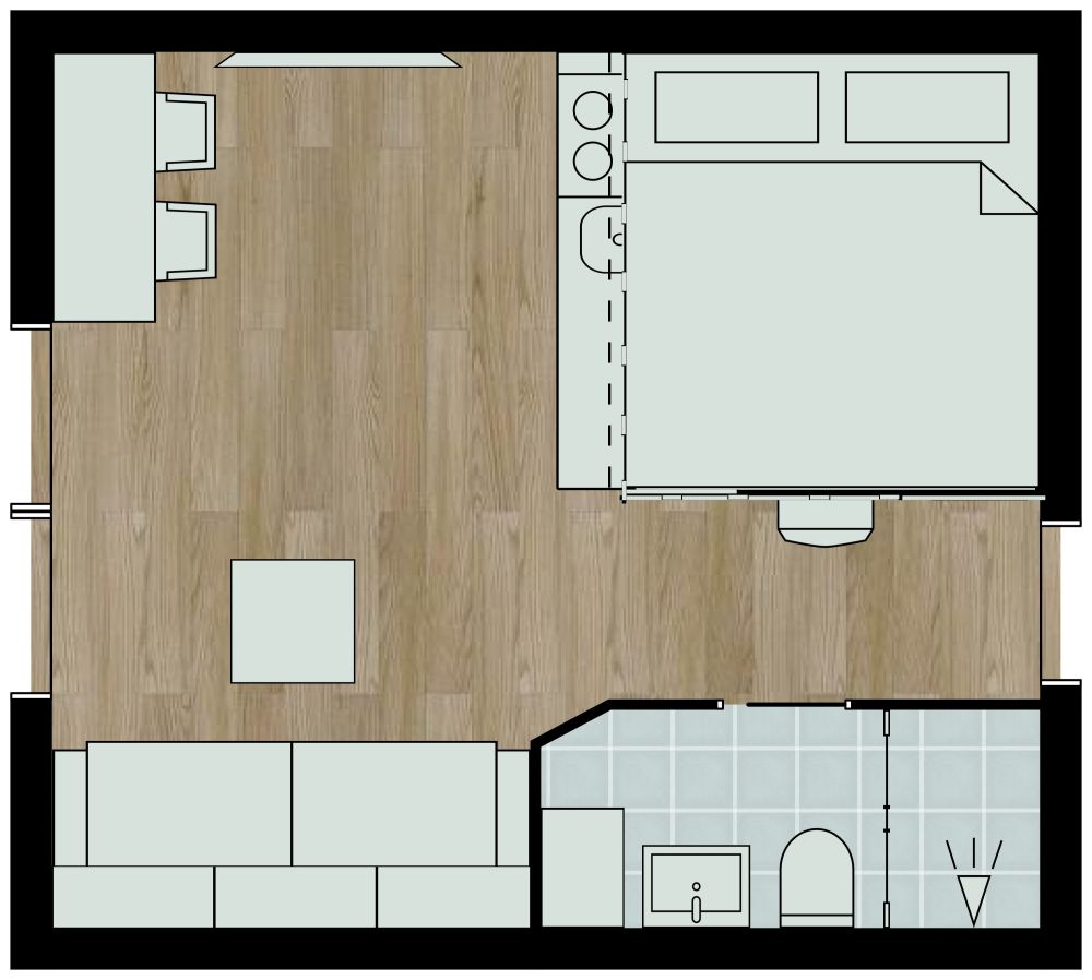 Grundriss für ein Studio-Apartment 2D Grundrisse