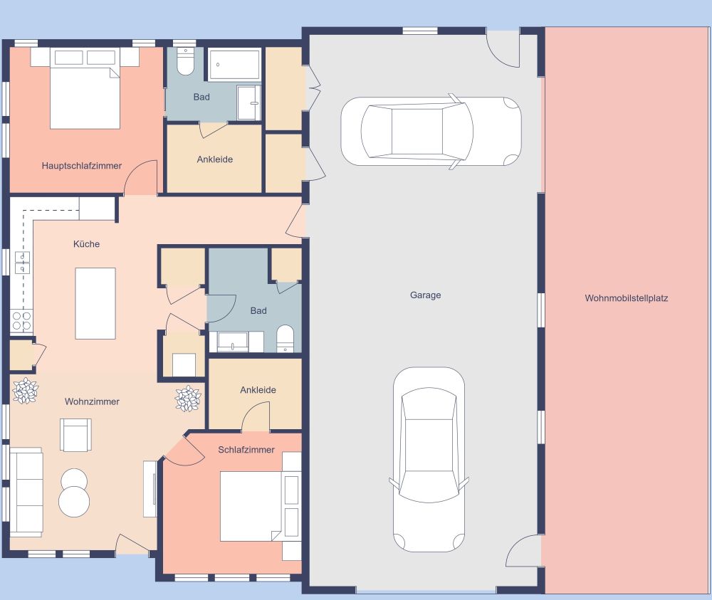 Doppelgarage mit Wohnung 2D Grundrisse