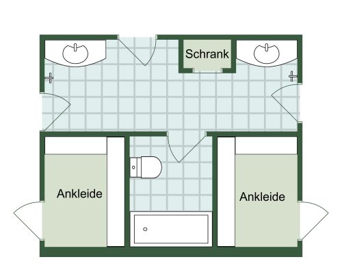Badezimmer mit zwei Türen und separatem Waschbecken